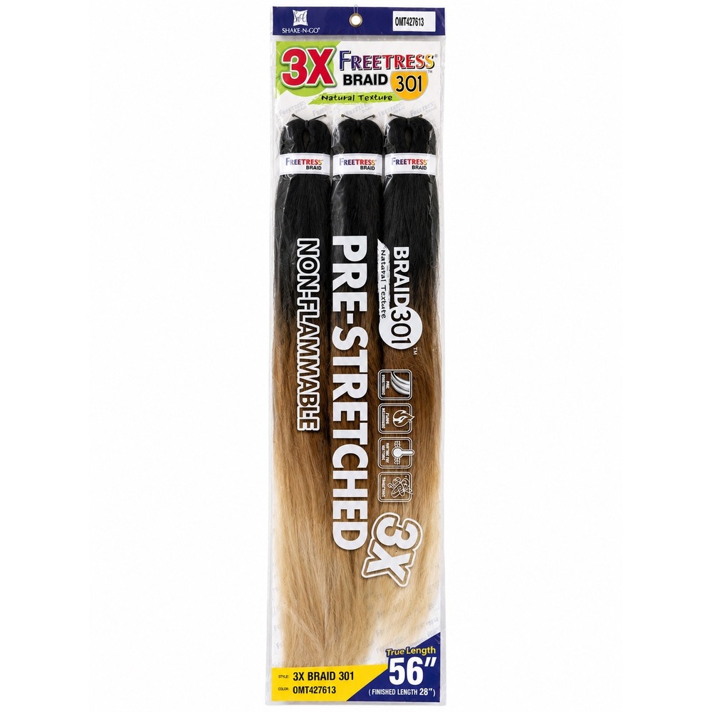 Shake-N-Go Freetress 3X Braid 301 Ombre Braiding Hair 56" Pre-Stretched 3 Pack